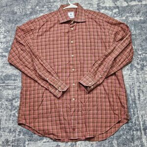 David Donahue Shirt Mens Size XL Brown Plaid Long Sleeve Button Up Cotton Adult